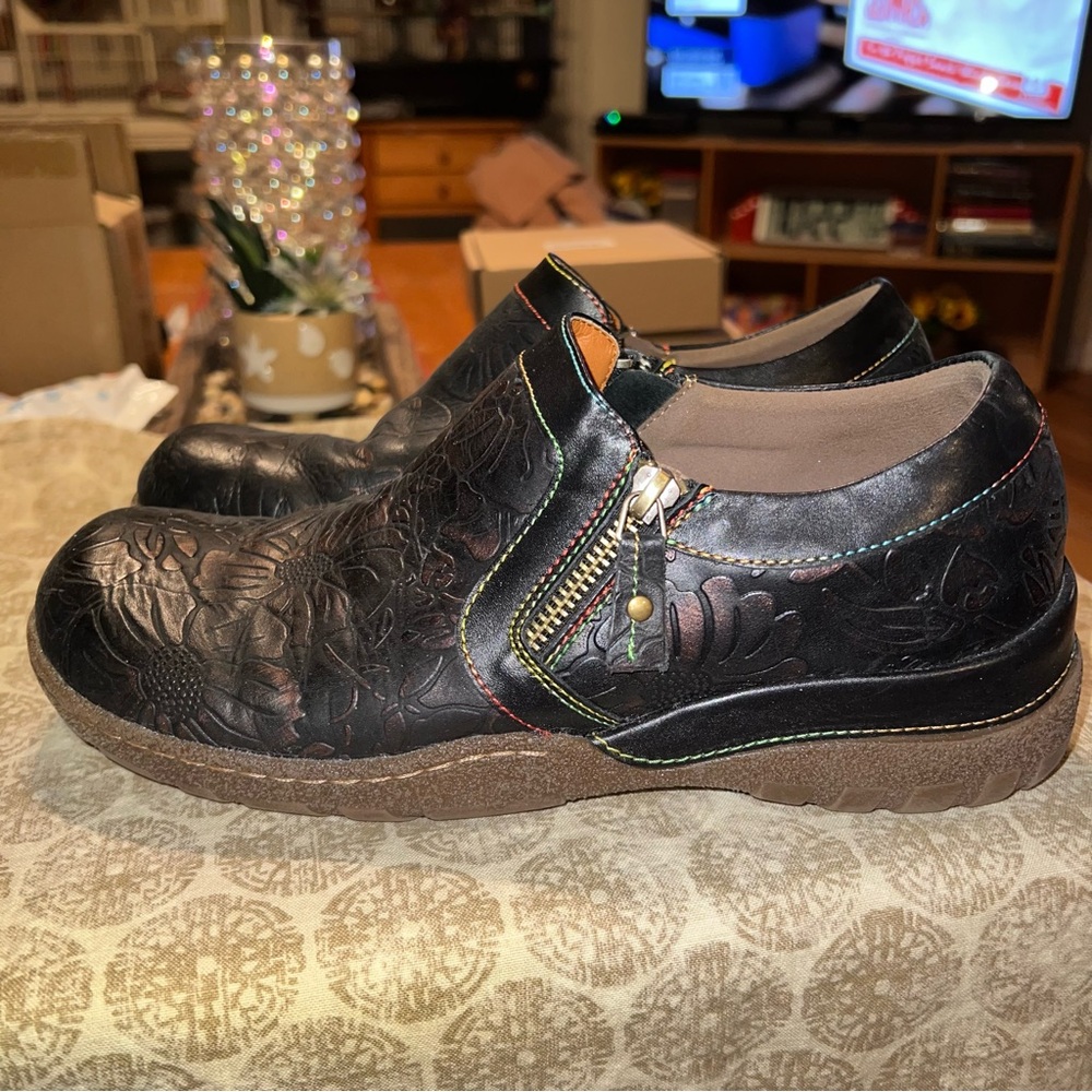 Spring Step L'Artiste Jasmit Side-zip Tooled Leather Black EU40 US9